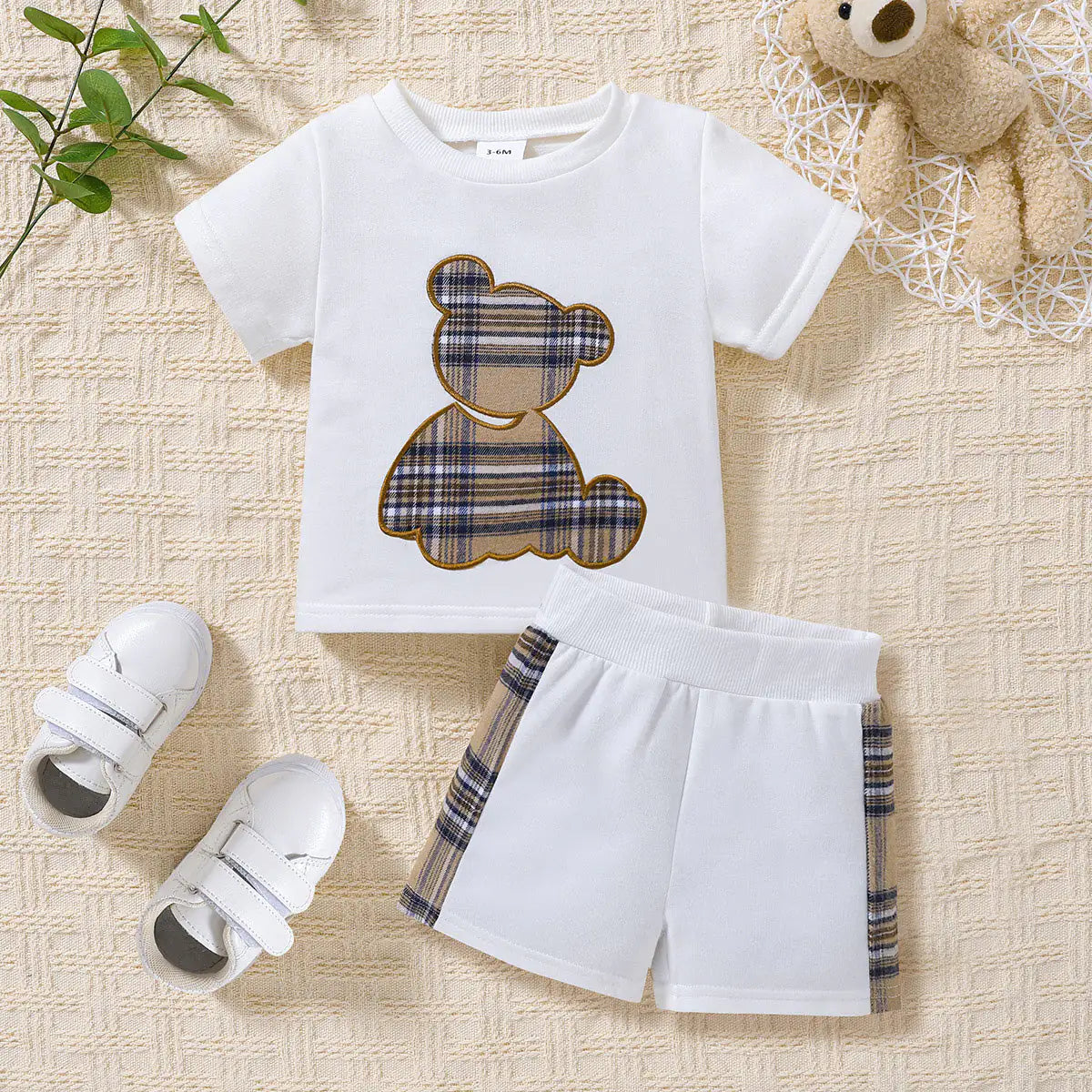 Baby Bear Graphic Round Neck Tee Set