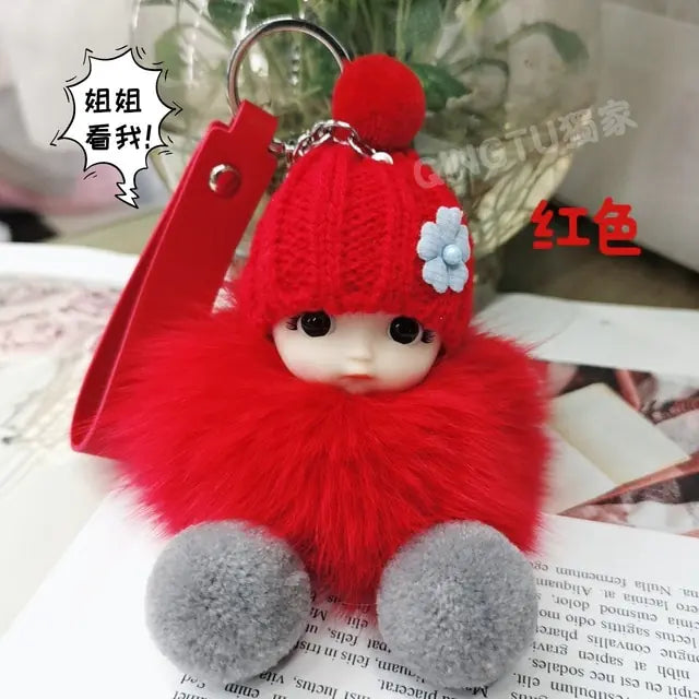 Cute Expression Face Baby Pompom Keychain