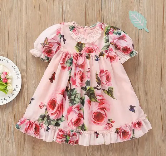 Flower Puff Sleeves Dress For Baby