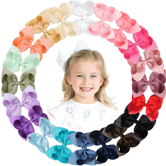 CÉLLOT 20PCS Big 6 Inch Hair Bows for Girls Grosgrain Ribbon Bow Toddler Back to School Hair Accessories with Alligator Clips for Toddlers Schoolgirls Kids Teens 6inch/20pcs/20color