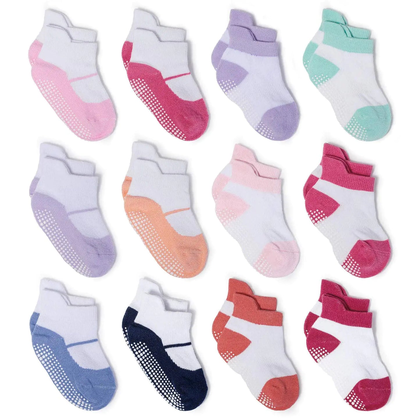 Zaples Baby Non Slip Grip Ankle Socks with Non Skid Soles for Infants Toddlers Kids Boys Girls 6-12 Months Mary Janes - 12 Pairs