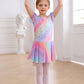 MdnMd Ballet Leotards with Skirt Toddler Girls Dance Ballerina Outfit Dresses Short Sleeve Rainbow Butterfly 4-5T