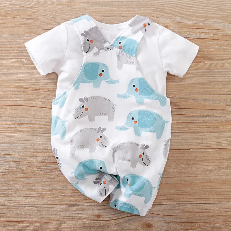 Two-piece Baby Clothes Clothing Summer Newborn Thin Baby Going Out Clothes Cartoon Strap Children's Suit