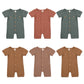 Solid Color Short Sleeve Round Neck Button Baby Playsuit