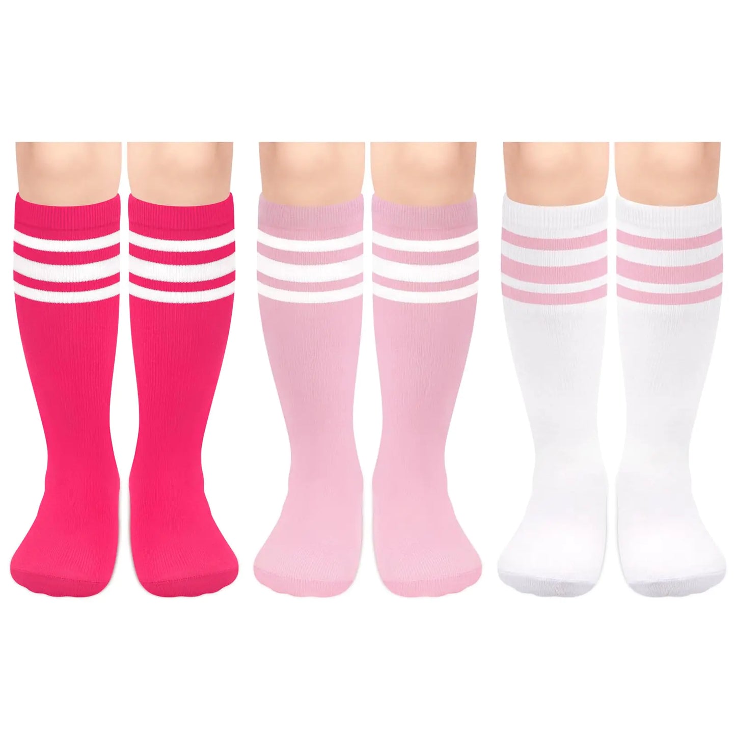 Toddler Soccer Socks Kids Soccer Socks Youth Soccer Socks Kids Baseball Socks Girls Softball Socks Boys Football Socks 6-9 Years 3 Pack Pink/White, Hot Pink/White, White/Pink