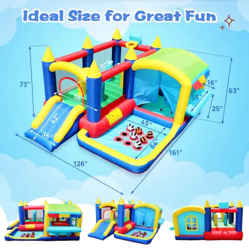 7 In 1 Inflatable Bounce House, Bouncy House With Ball Pit For Kids Indoor Outdoor Party Family Fun, Obstacles, Toddler Bouncy Castle With Ball Pit For Birthday Party Gifts