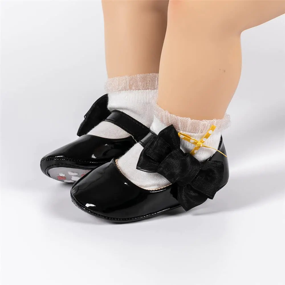 Meckior Infant Baby Girls Soft Sole Bowknot Princess Wedding Dress Mary Jane Flats Prewalker Newborn Light Baby Sneaker Shoes 6-12 Months Infant B05/Black