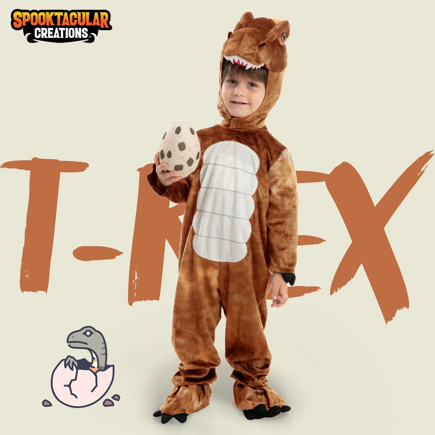 Spooktacular Creations Realistic T-rex Costume Outfit Dinosaur Jumpsuit with Egg for Kids Toddler Halloween Dress-up Party Bronze 3T(3-4 yrs)