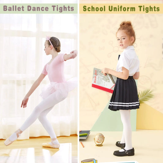 Ballet Tights for Girls Ultra Soft Dance Tights Elastic Footed Tights for Toddler Girls Warm Stockings 1-3T 02 White 2-pack