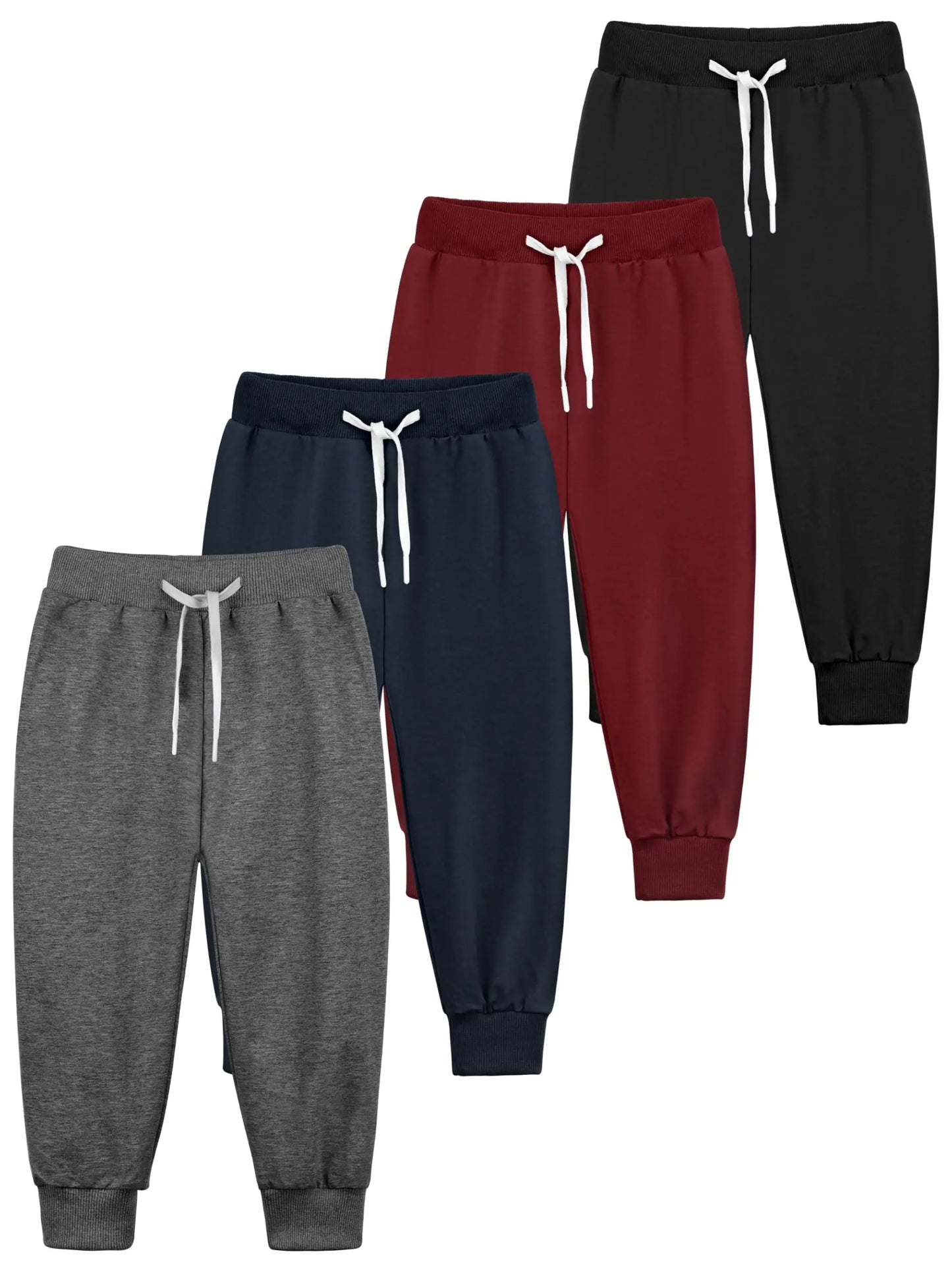 Resinta 4 Pack Toddler and Boys Joggers Sweatpants Kids Pull-On Active Athletic Pants with Drawstring Elastic Waistband 5T Black, Dark Gray, Navy Blue, Burgundy