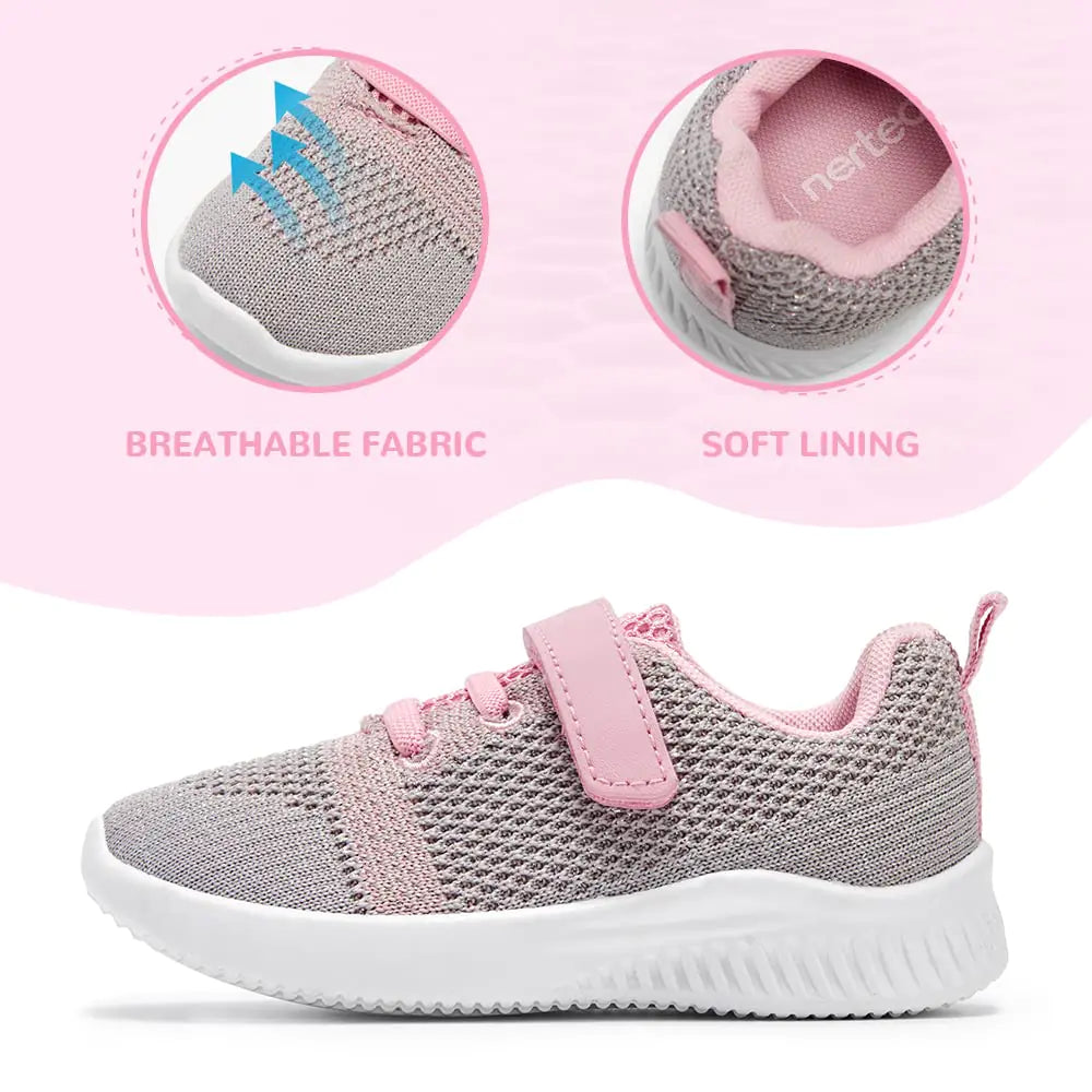 nerteo Toddler/Little Kid Boys Girls Shoes Running/Walking Sports Sneakers 1 Little Kid Light Grey/Pink