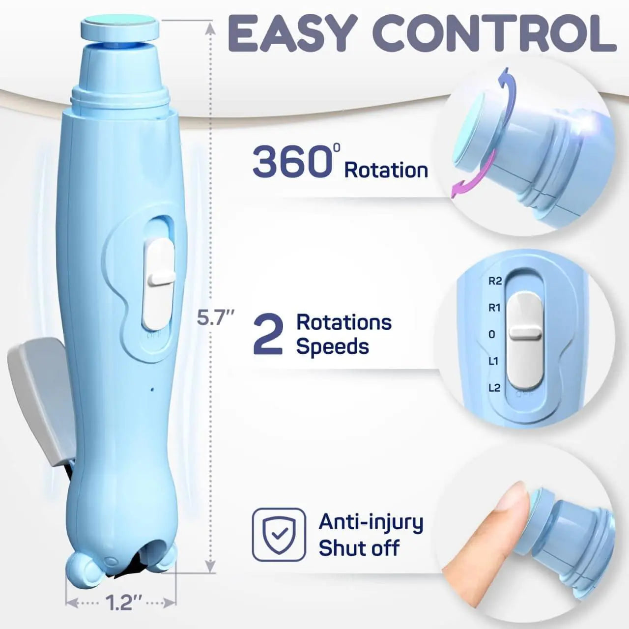 Baby Nail Trimmer Blue Electric USB Rechargeable Nail Clippers with Led Light