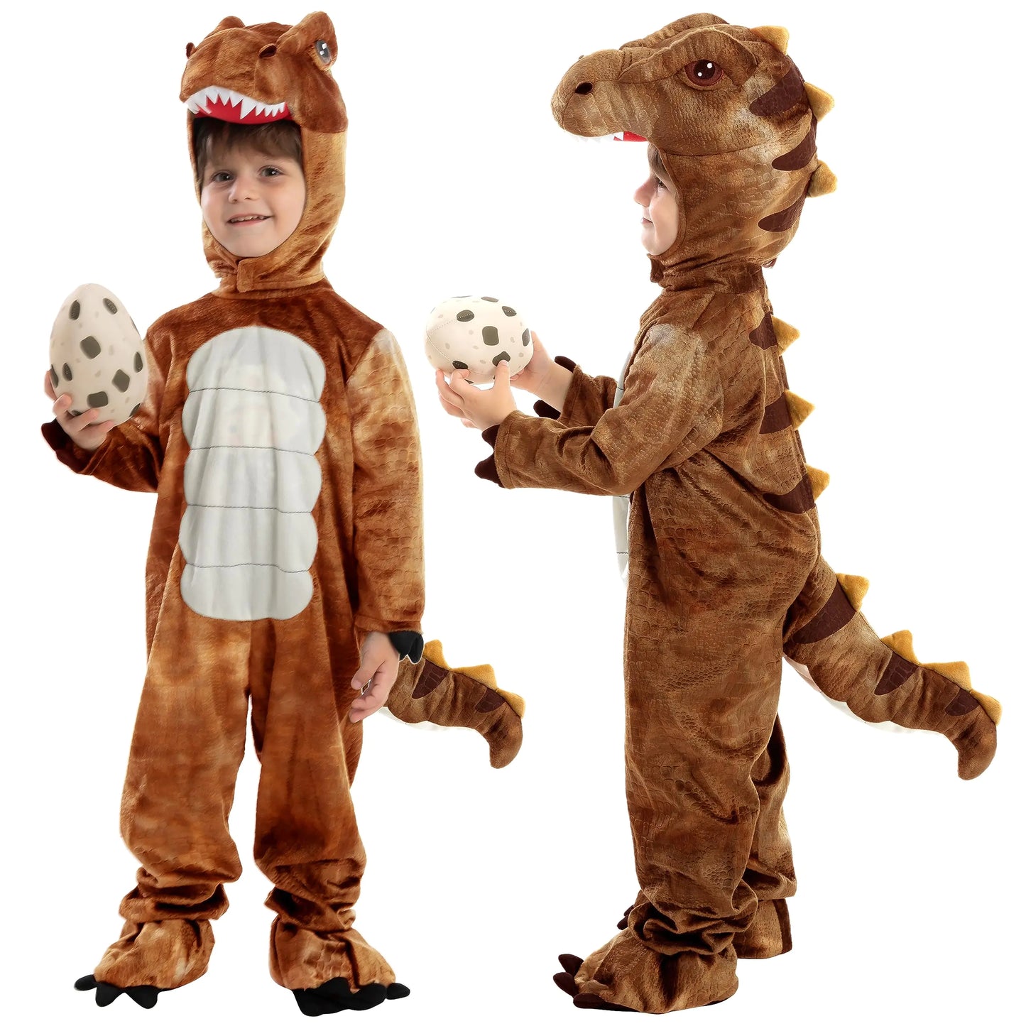 Spooktacular Creations Realistic T-rex Costume Outfit Dinosaur Jumpsuit with Egg for Kids Toddler Halloween Dress-up Party Bronze 3T(3-4 yrs)