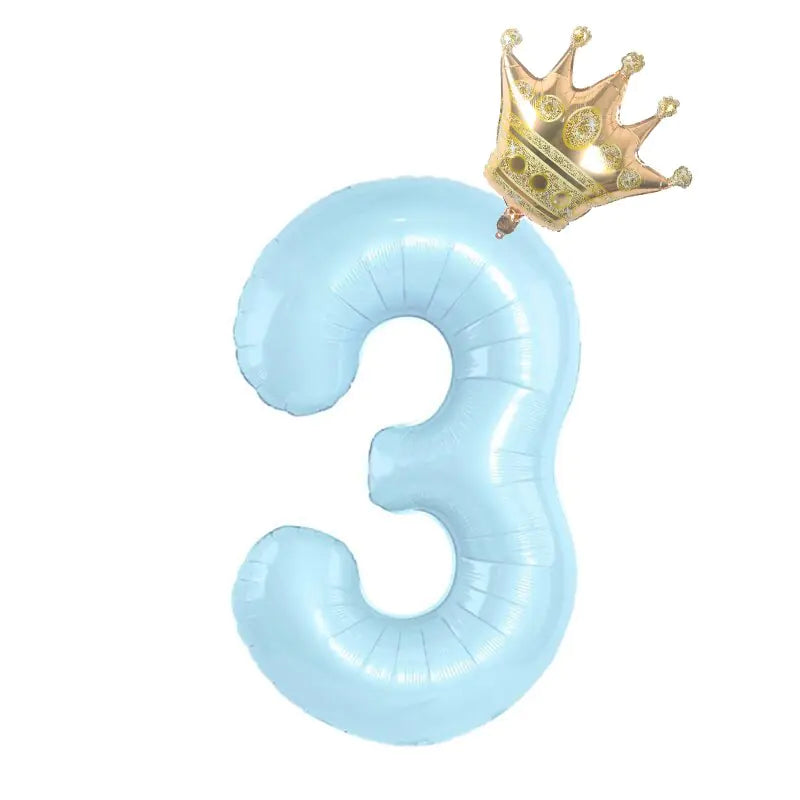 32inch Pastel Baby Blue Pink Foil Number Balloon With Crown 1 2 3 4 5 6 7  Birthday Party Baby Shower Wedding Decoration