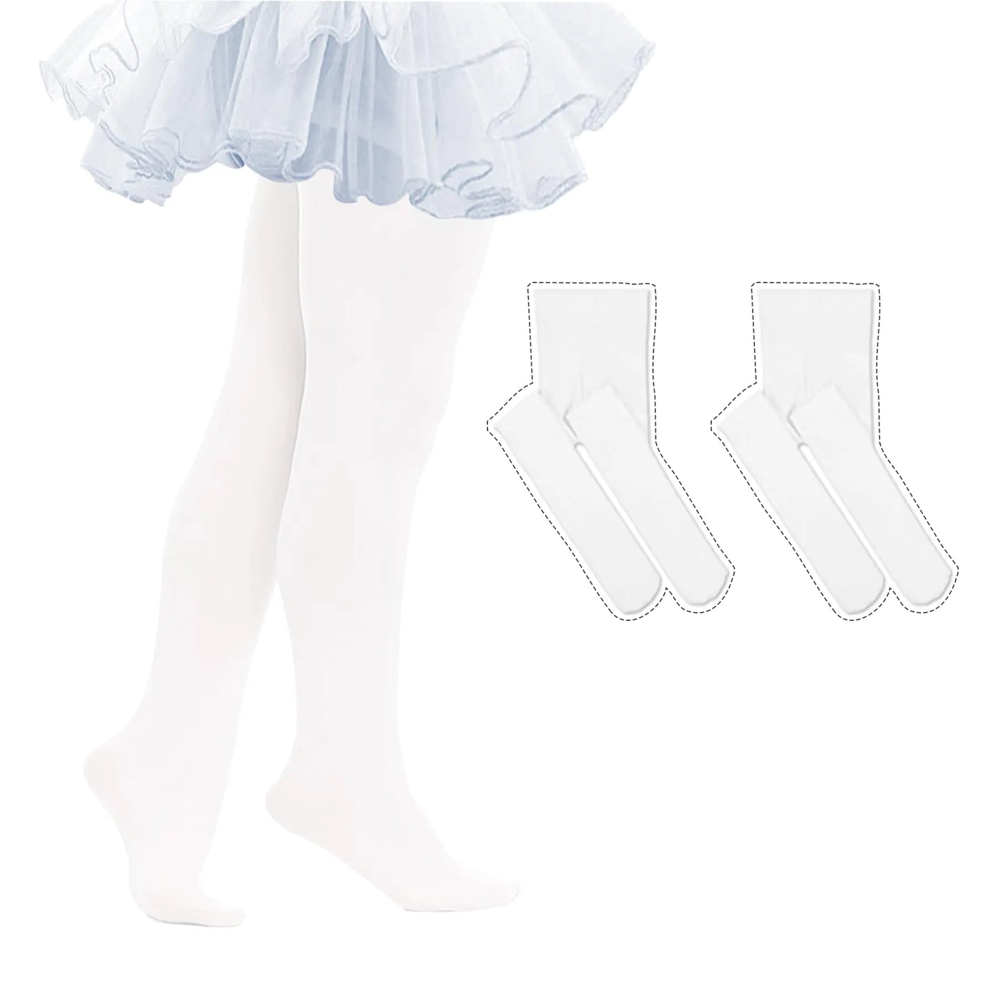 Ballet Tights for Girls Ultra Soft Dance Tights Elastic Footed Tights for Toddler Girls Warm Stockings 1-3T 02 White 2-pack