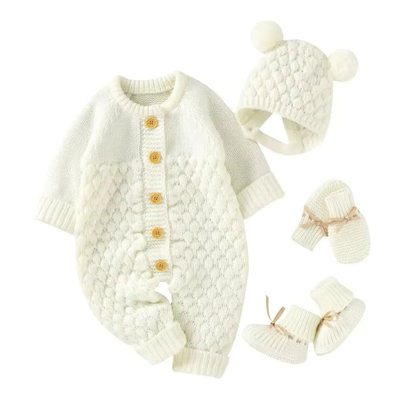 Baby Knit Set - Romper, Beanie, Mittens & Booties