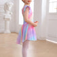 MdnMd Ballet Leotards with Skirt Toddler Girls Dance Ballerina Outfit Dresses Short Sleeve Rainbow Butterfly 4-5T