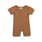 Solid Color Short Sleeve Round Neck Button Baby Playsuit