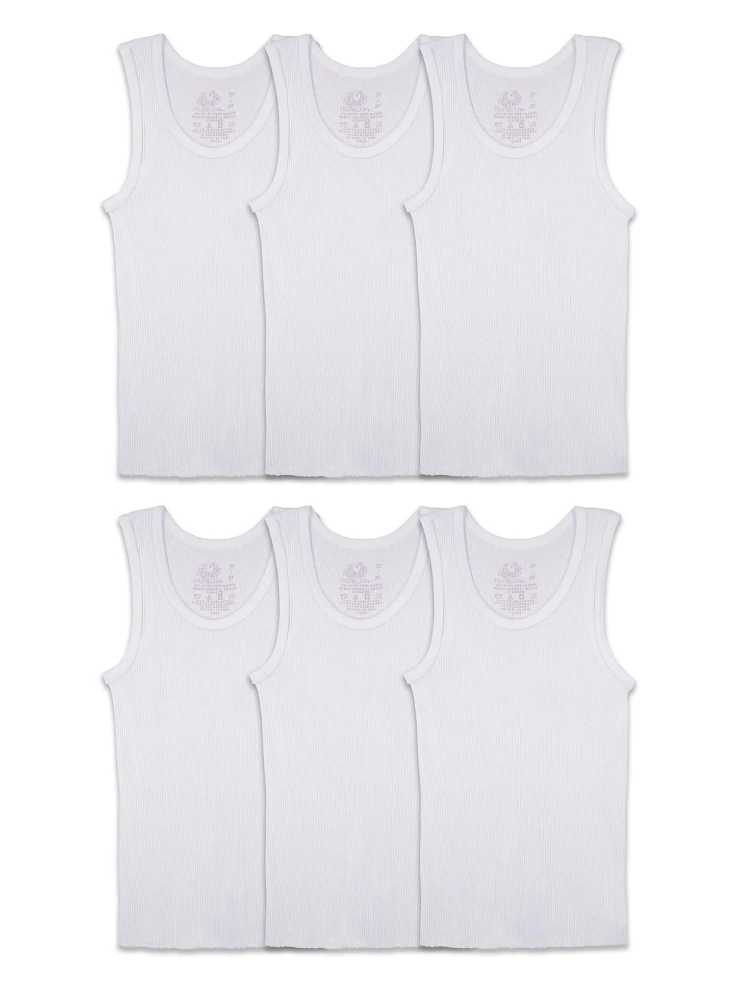 Fruit of the Loom Boys' Cotton White T Shirt 4-5T Tank - Toddler - 6 Pack - White