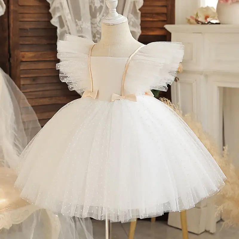 White Baby Baptism Dress: Ruffle Sleeve