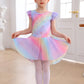 MdnMd Ballet Leotards with Skirt Toddler Girls Dance Ballerina Outfit Dresses Short Sleeve Rainbow Butterfly 4-5T