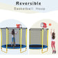 5.5FT Trampoline For Kids -65 Outdoor & Indoor Mini Toddler Trampoline With Enclosure, Basketball Hoop And Ball Included