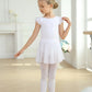 MdnMd Ballet Leotards for Girls Toddler Dance Ballet Leotard with Skirt Ballerina Dresses Tutu Outfits Flutter Sleeve 10-12 Years T71 - White