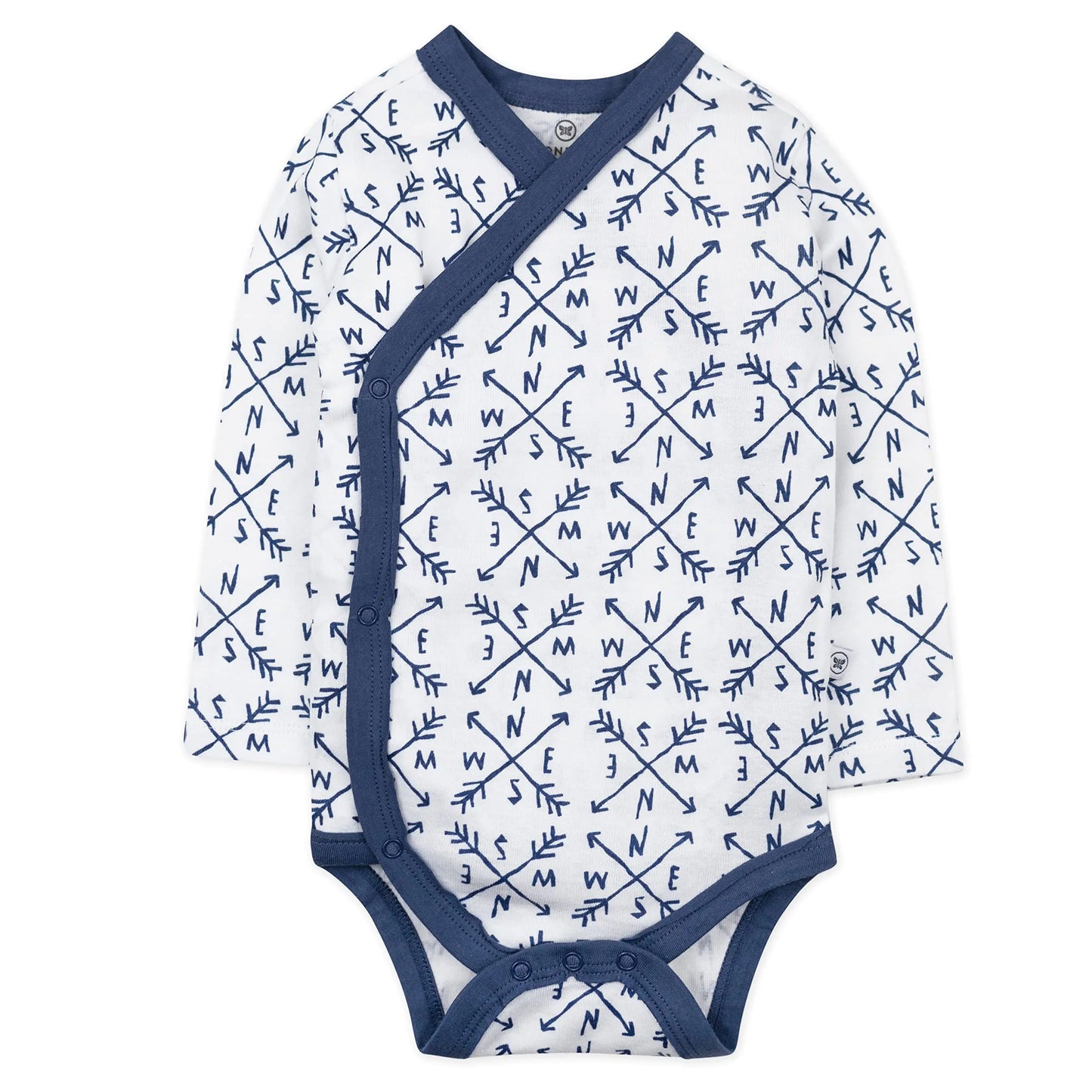 HonestBaby unisex-baby 3-pack Long Sleeve Side-snap Kimono Bodysuits Organic Cotton for Infant Baby Boys, Girls, Unisex 3-6 Months Compass Blue