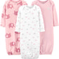 Simple Joys by Carter's Baby Girls' 3-Pack Cotton Sleeper Gown 0-3 Months Light Pink Bunny/White Rainbow/Elephants