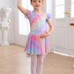 MdnMd Ballet Leotards with Skirt Toddler Girls Dance Ballerina Outfit Dresses Short Sleeve Rainbow Butterfly 4-5T