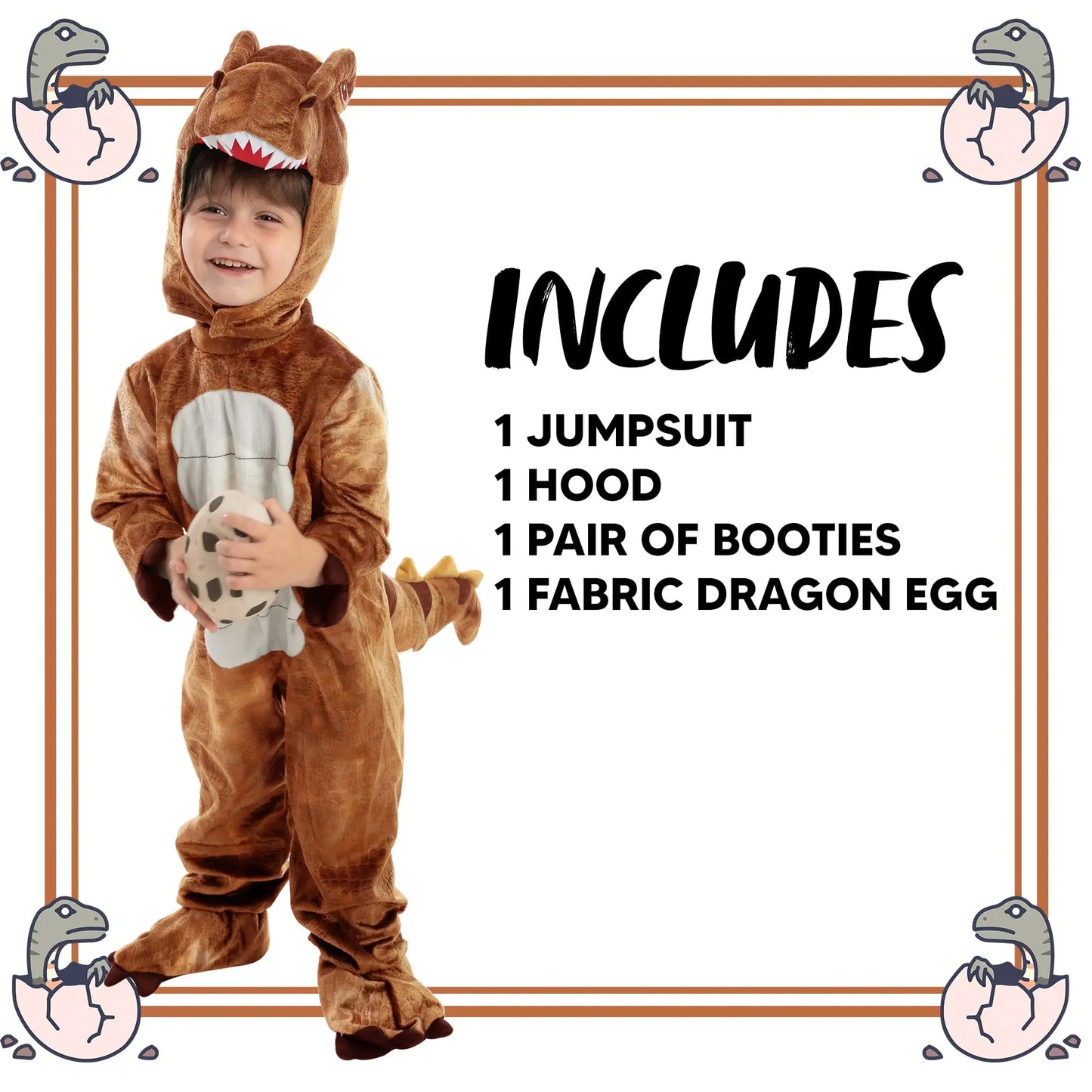 Spooktacular Creations Realistic T-rex Costume Outfit Dinosaur Jumpsuit with Egg for Kids Toddler Halloween Dress-up Party Bronze 3T(3-4 yrs)