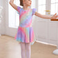 MdnMd Ballet Leotards with Skirt Toddler Girls Dance Ballerina Outfit Dresses Short Sleeve Rainbow Butterfly 4-5T