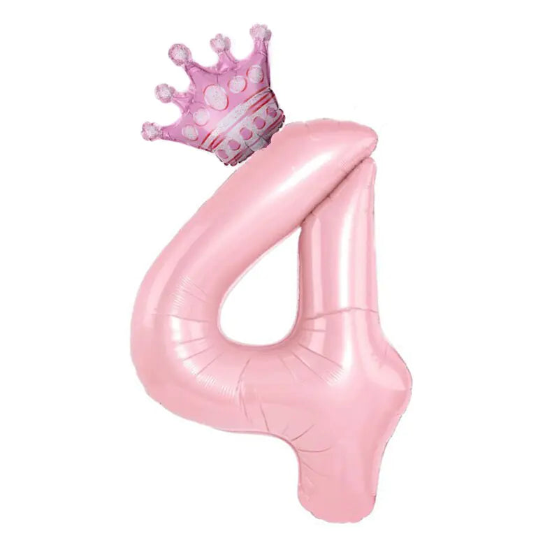 32inch Pastel Baby Blue Pink Foil Number Balloon With Crown 1 2 3 4 5 6 7  Birthday Party Baby Shower Wedding Decoration