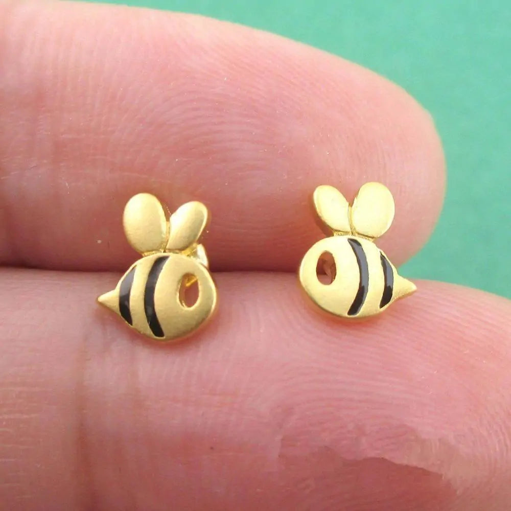 Baby Bee Earrings Variation Gold With Black Accents