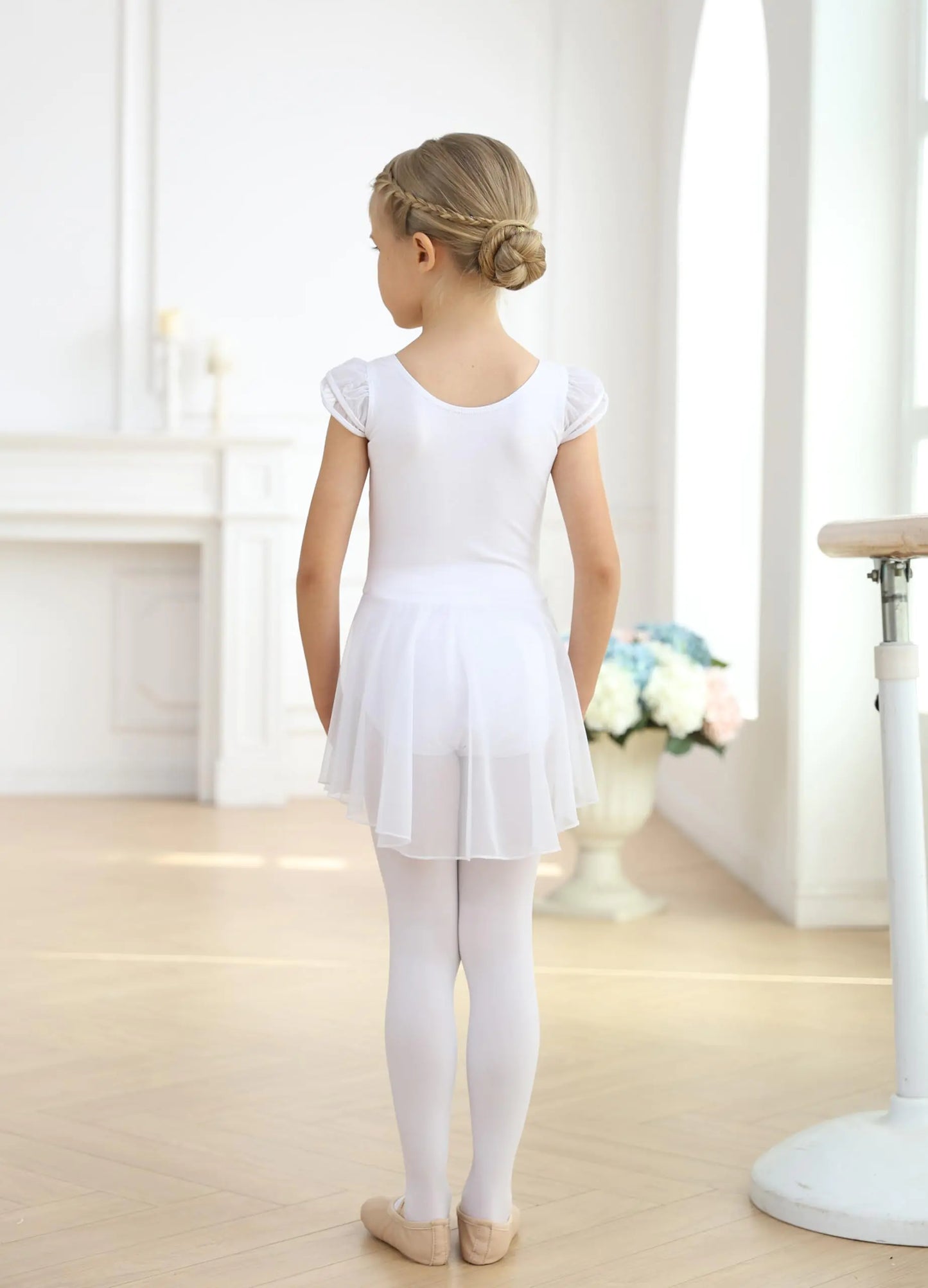 MdnMd Ballet Leotards for Girls Toddler Dance Ballet Leotard with Skirt Ballerina Dresses Tutu Outfits Flutter Sleeve 10-12 Years T71 - White