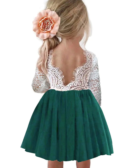 Girl Toddler Full-Length Straight Tulle Tutu Lace Back Party Flower Girl Dress 3-4T Green Short