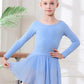 DIPUG Girls Ballet Leotards with Removable Skirt Toddler Hollow Back Dance Dress Combo Long Sleeve 10-12 Years Blue-long Sleeve