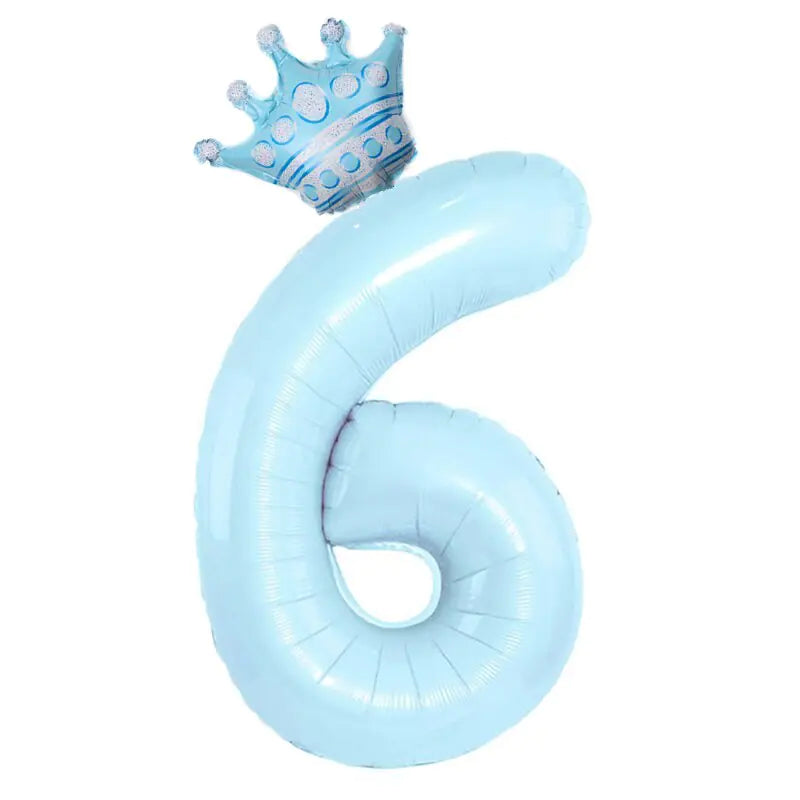 32inch Pastel Baby Blue Pink Foil Number Balloon With Crown 1 2 3 4 5 6 7  Birthday Party Baby Shower Wedding Decoration