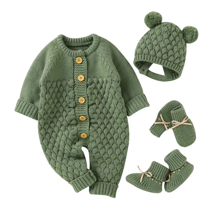 Baby Knit Set - Romper, Beanie, Mittens & Booties