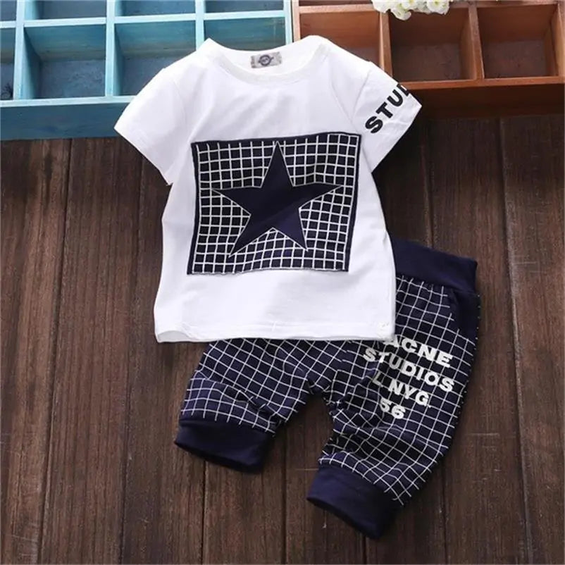 Baby Boy Summer Star Printed Clothes Set: T-Shirt + Pants Suit