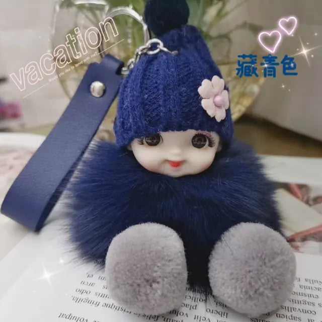 Cute Expression Face Baby Pompom Keychain