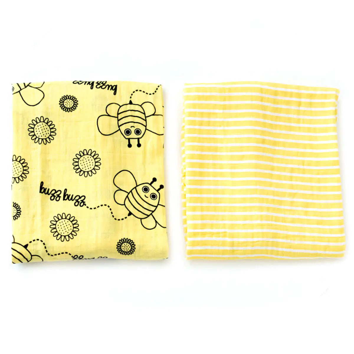 Milk&Moo Set of 2 Buzzy Bee Baby Muslin Swaddle Blanket