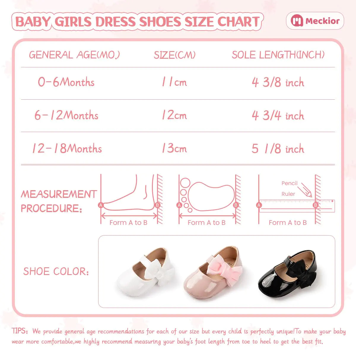 Meckior Infant Baby Girls Soft Sole Bowknot Princess Wedding Dress Mary Jane Flats Prewalker Newborn Light Baby Sneaker Shoes 6-12 Months Infant B05/Black