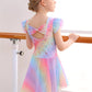 MdnMd Ballet Leotards with Skirt Toddler Girls Dance Ballerina Outfit Dresses Short Sleeve Rainbow Butterfly 4-5T